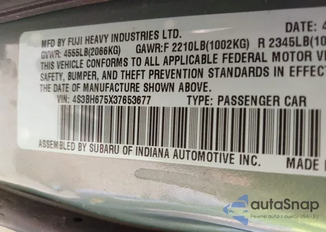 2003 Subaru Legacy Outback Awp from USA, damaged, VIN 4S3BH675X37653677